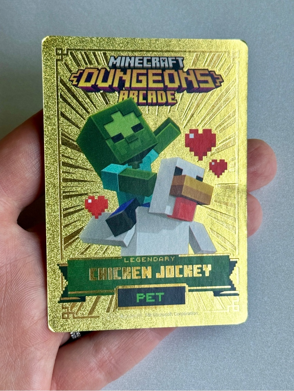 Minecraft Dungeons Arcade Legendary Chicken Jockey Card - Gold Rare collectible